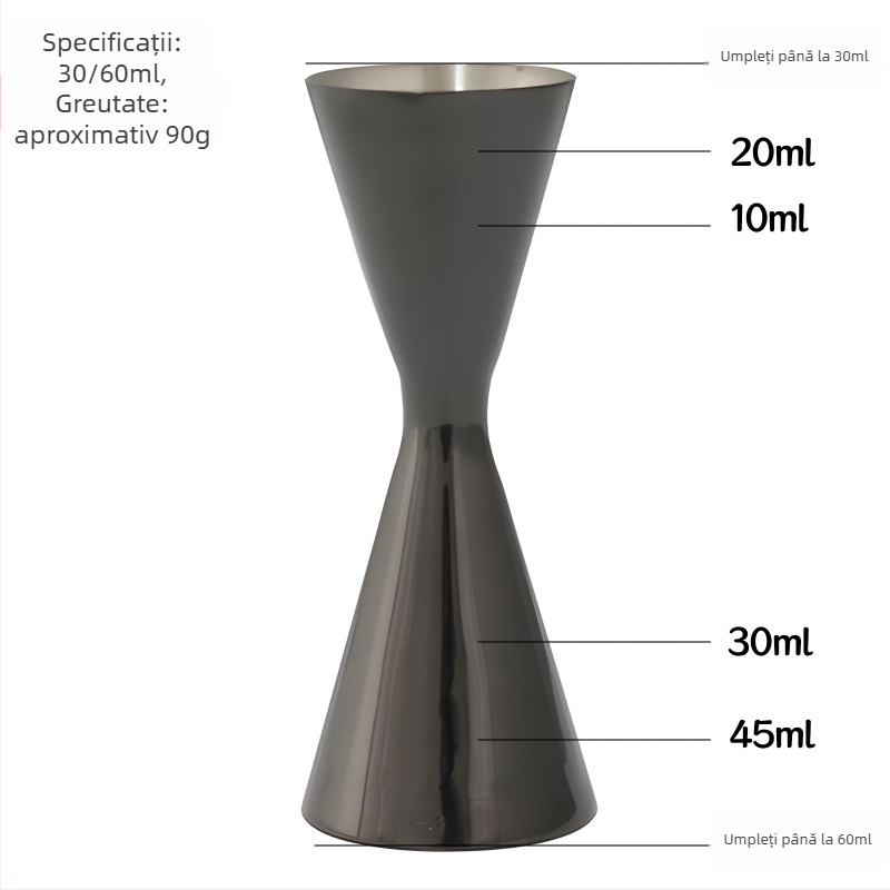 Cană de măsurare pentru cocktailuri din oțel inoxidabil 304, capete duale, măsurare în uncii, design unic, stil minimalist modern, lansare 2018, greutate 100