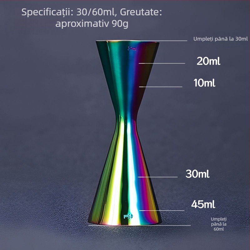 Cană de măsurare pentru cocktailuri din oțel inoxidabil 304, capete duale, măsurare în uncii, design unic, stil minimalist modern, lansare 2018, greutate 100