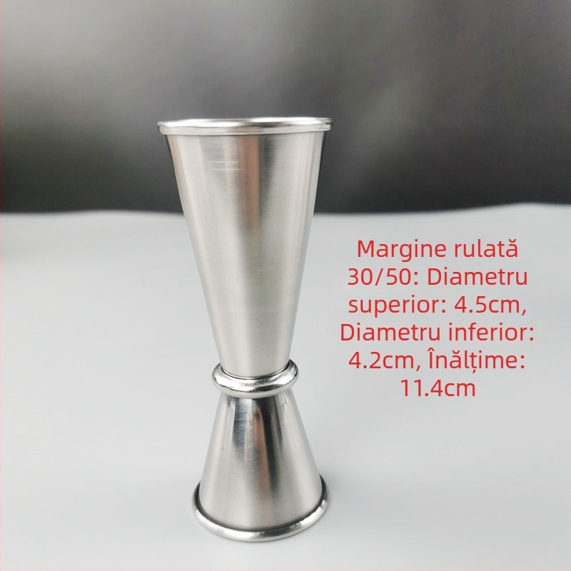 Căniță de măsurare pentru bar, cu două capete, din oțel inoxidabil 304, margine dreaptă, margine rulată