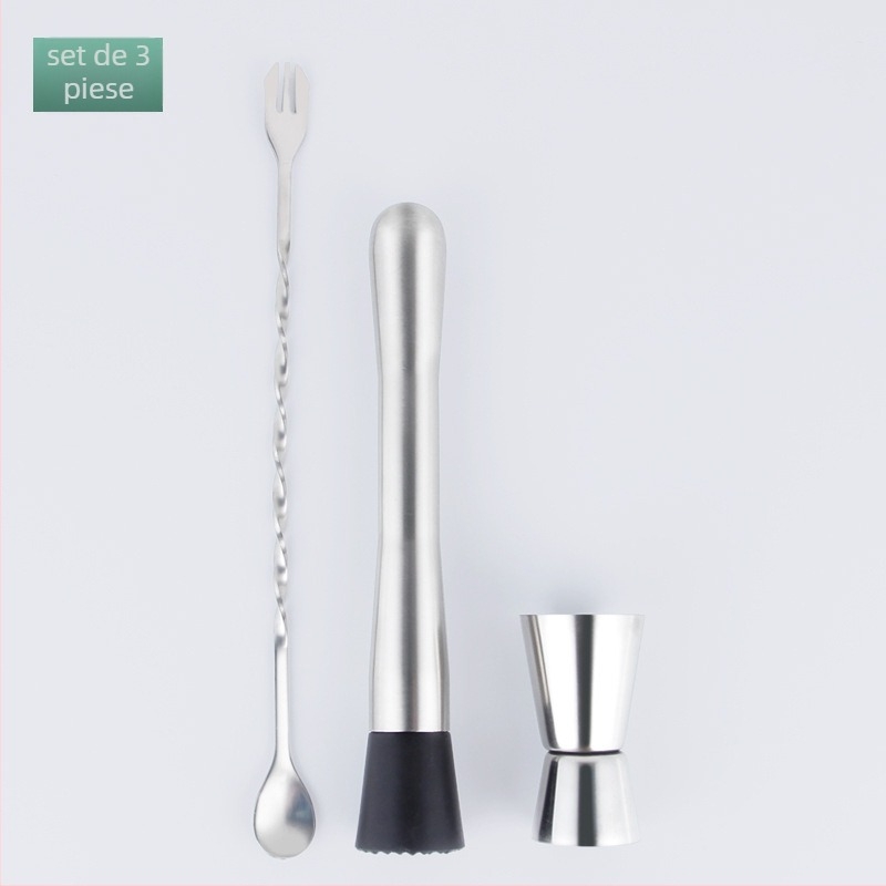 Set bar din oțel inoxidabil cu unelte pentru cocktail — lingură de amestec, căni de măsurare, turnătoare de vin, paie, deschizătoare de sticle; disponibil în 2/3/5/8/9 piese; lansat vara 2024.
