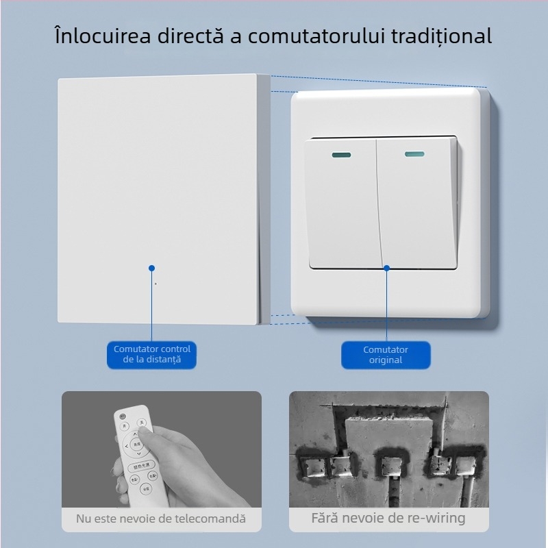 Comutator fără fir cu telecomandă pentru uz casnic, montat pe suprafață, 220V, pe perete, control dual, autoadeziv