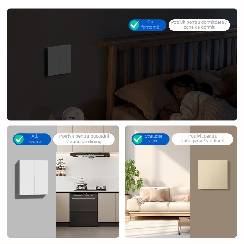 Comutator fără fir cu telecomandă pentru uz casnic, montat pe suprafață, 220V, pe perete, control dual, autoadeziv