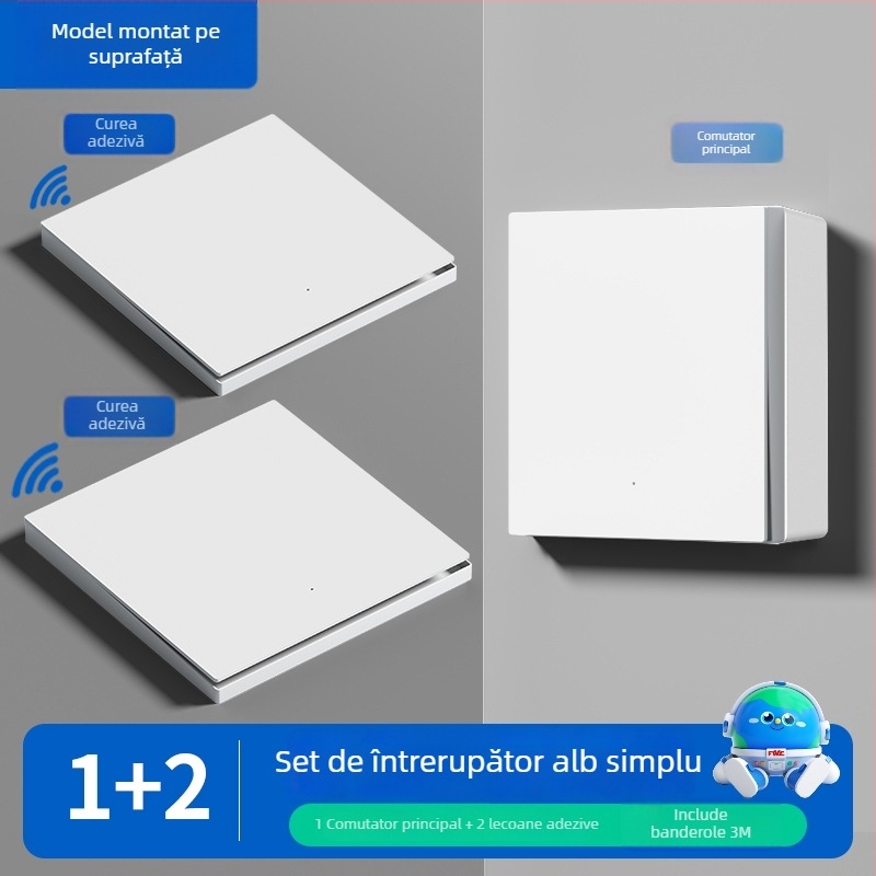 Comutator fără fir cu telecomandă pentru uz casnic, montat pe suprafață, 220V, pe perete, control dual, autoadeziv