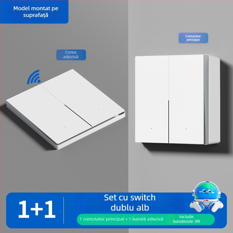 Comutator fără fir cu telecomandă pentru uz casnic, montat pe suprafață, 220V, pe perete, control dual, autoadeziv