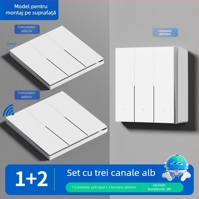 Comutator fără fir cu telecomandă pentru uz casnic, montat pe suprafață, 220V, pe perete, control dual, autoadeziv
