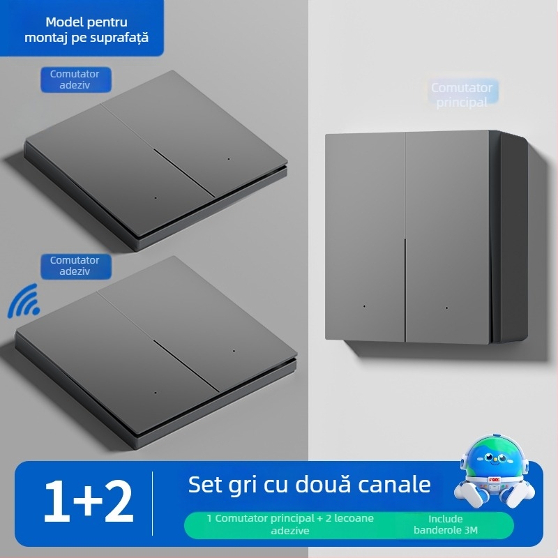 Comutator fără fir cu telecomandă pentru uz casnic, montat pe suprafață, 220V, pe perete, control dual, autoadeziv