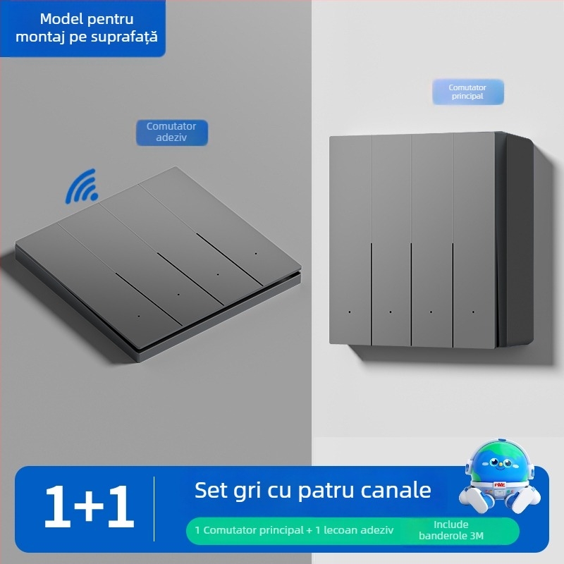 Comutator fără fir cu telecomandă pentru uz casnic, montat pe suprafață, 220V, pe perete, control dual, autoadeziv