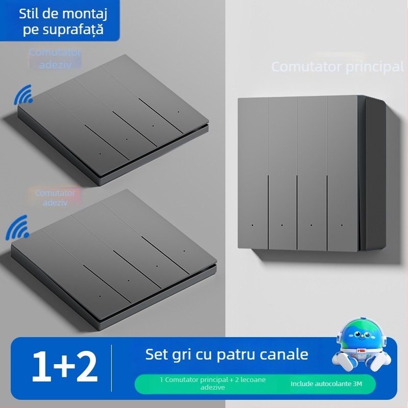 Comutator fără fir cu telecomandă pentru uz casnic, montat pe suprafață, 220V, pe perete, control dual, autoadeziv