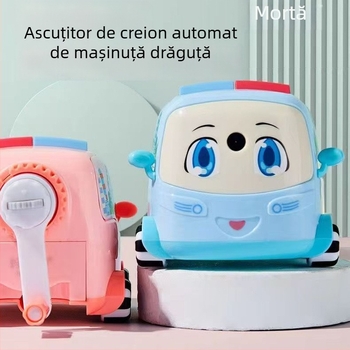 Ascuțitoare de creioane – design autobuz desen animat, manivelă manuală, grosime reglabilă a grafitului, model 1502, plastic