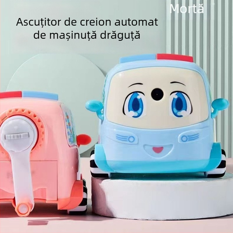 Ascuțitoare de creioane – design autobuz desen animat, manivelă manuală, grosime reglabilă a grafitului, model 1502, plastic