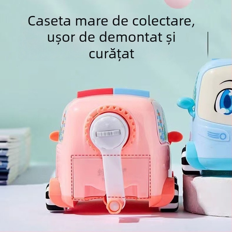 Ascuțitoare de creioane – design autobuz desen animat, manivelă manuală, grosime reglabilă a grafitului, model 1502, plastic