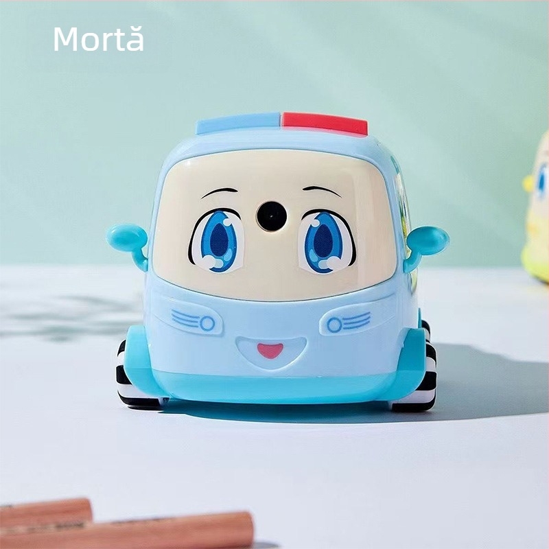 Ascuțitoare de creioane – design autobuz desen animat, manivelă manuală, grosime reglabilă a grafitului, model 1502, plastic