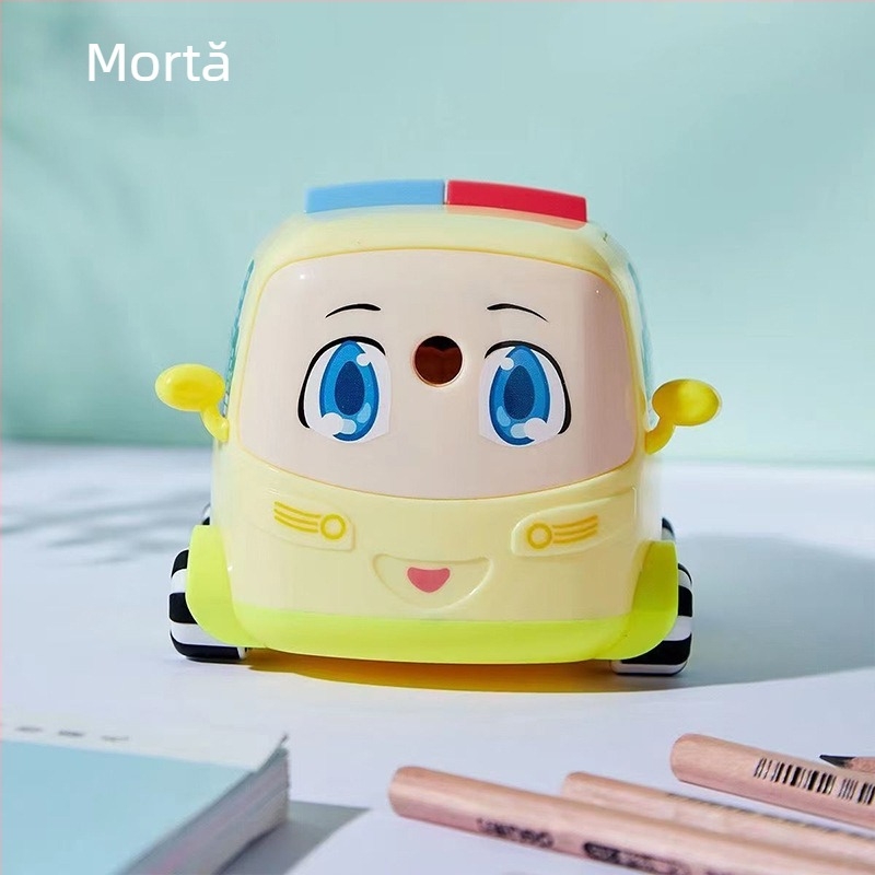 Ascuțitoare de creioane – design autobuz desen animat, manivelă manuală, grosime reglabilă a grafitului, model 1502, plastic