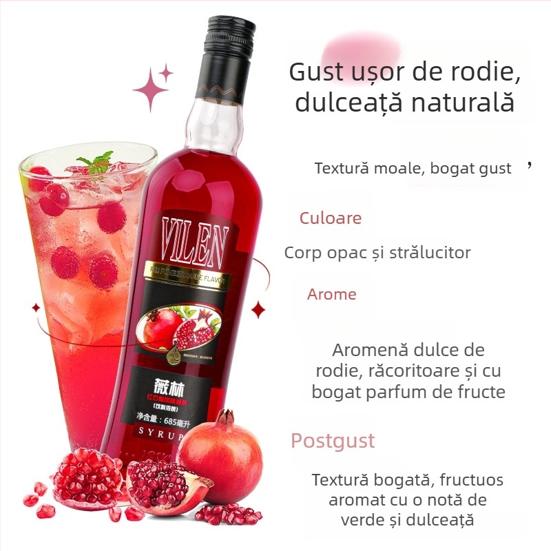 Lichior cu aromă de rodie, alcool redus, ambalaj sigilat, păstrare la temperatura ambientală
