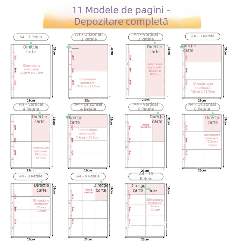 Paginile interioare pentru album foto cu buzunare transparente PP, înlocuire, compatibile cu găuri 4 și 6, 10 sau 25 de foi