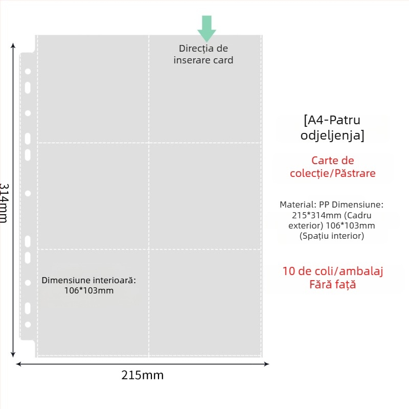 Paginile interioare pentru album foto cu buzunare transparente PP, înlocuire, compatibile cu găuri 4 și 6, 10 sau 25 de foi