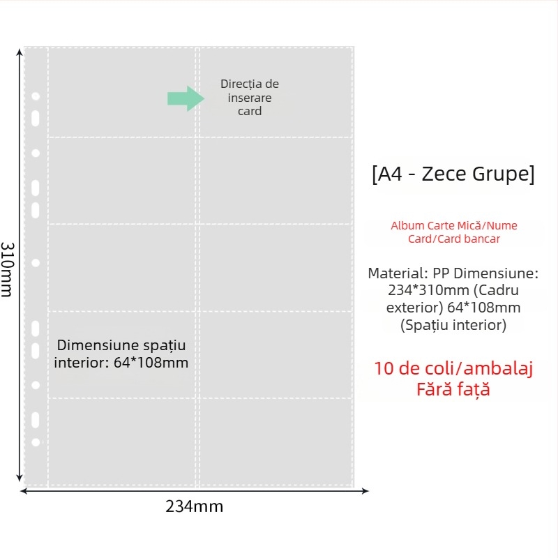 Paginile interioare pentru album foto cu buzunare transparente PP, înlocuire, compatibile cu găuri 4 și 6, 10 sau 25 de foi