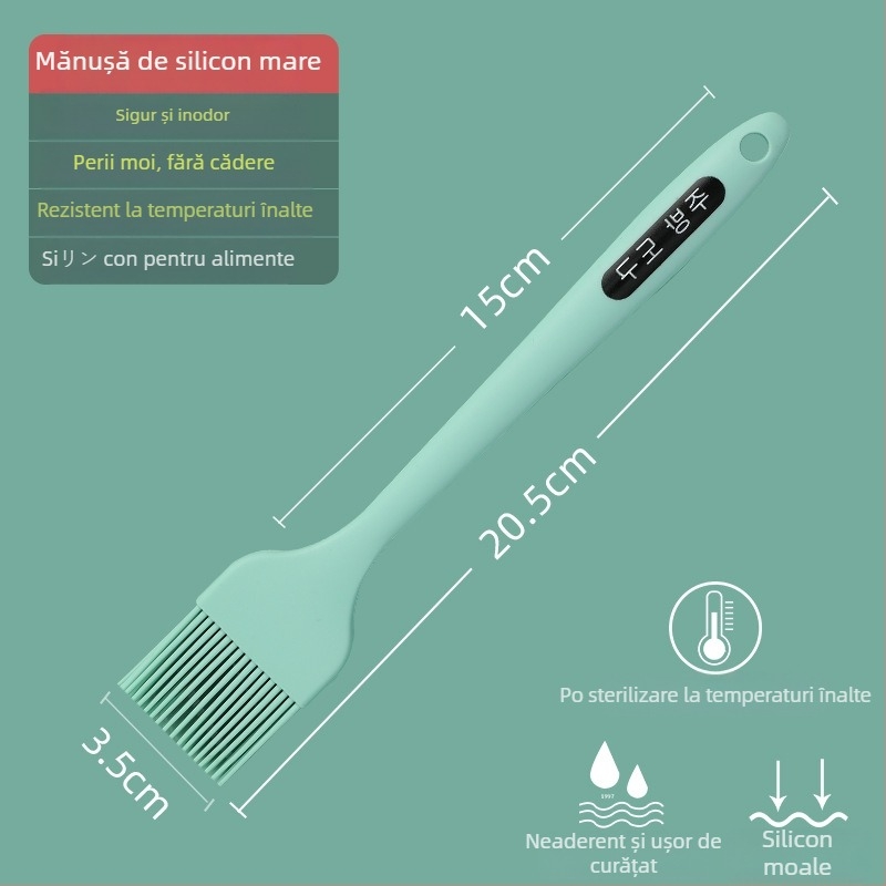 Perie din silicon pentru ulei pentru clătite, grătar și coacere, rezistentă la temperaturi înalte, fără desprinderea firelor, silicon alimentar (Înaltă temperatură; Fără desprinderea firelor; Silicon alimentar)