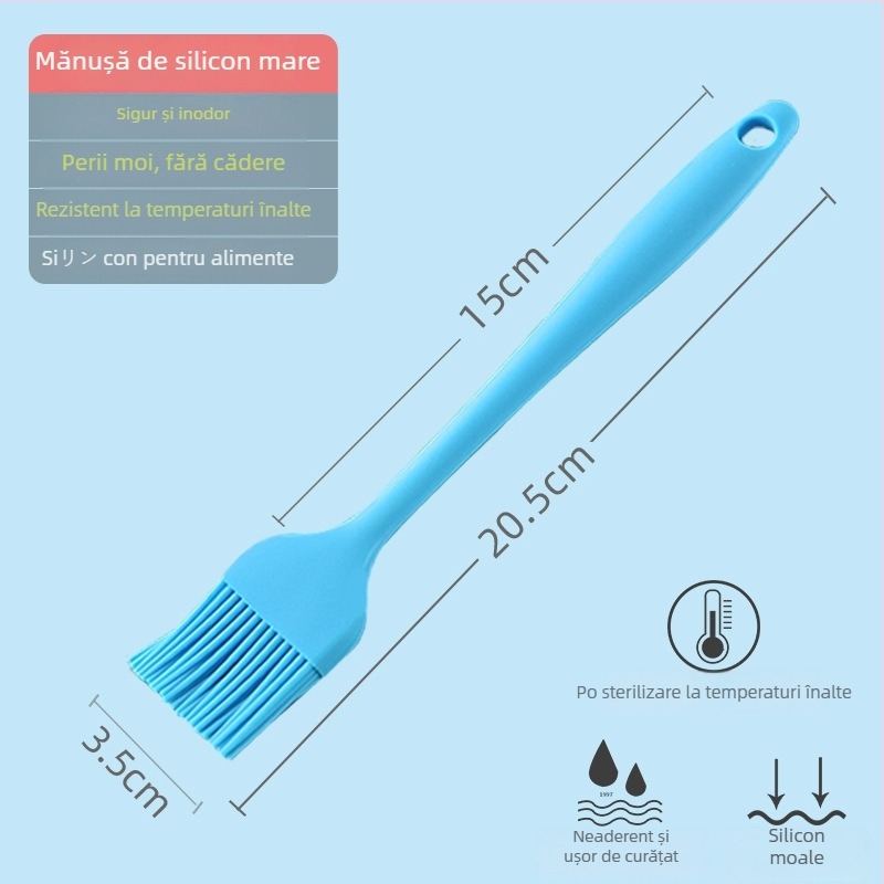 Perie din silicon pentru ulei pentru clătite, grătar și coacere, rezistentă la temperaturi înalte, fără desprinderea firelor, silicon alimentar (Înaltă temperatură; Fără desprinderea firelor; Silicon alimentar)