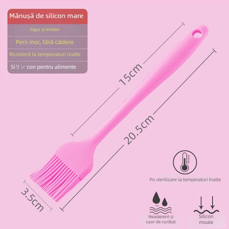 Perie din silicon pentru ulei pentru clătite, grătar și coacere, rezistentă la temperaturi înalte, fără desprinderea firelor, silicon alimentar (Înaltă temperatură; Fără desprinderea firelor; Silicon alimentar)