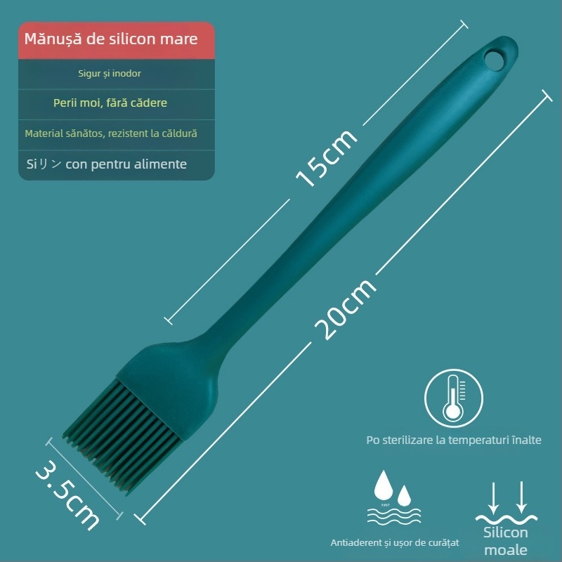 Perie din silicon pentru ulei pentru clătite, grătar și coacere, rezistentă la temperaturi înalte, fără desprinderea firelor, silicon alimentar (Înaltă temperatură; Fără desprinderea firelor; Silicon alimentar)