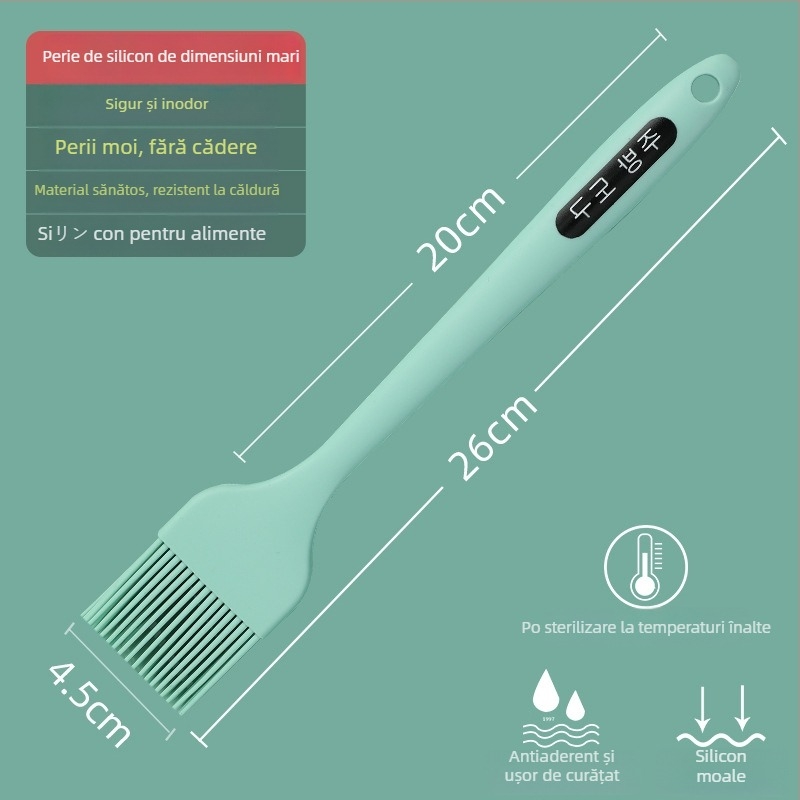 Perie din silicon pentru ulei pentru clătite, grătar și coacere, rezistentă la temperaturi înalte, fără desprinderea firelor, silicon alimentar (Înaltă temperatură; Fără desprinderea firelor; Silicon alimentar)