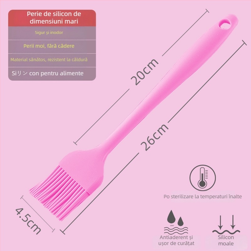 Perie din silicon pentru ulei pentru clătite, grătar și coacere, rezistentă la temperaturi înalte, fără desprinderea firelor, silicon alimentar (Înaltă temperatură; Fără desprinderea firelor; Silicon alimentar)