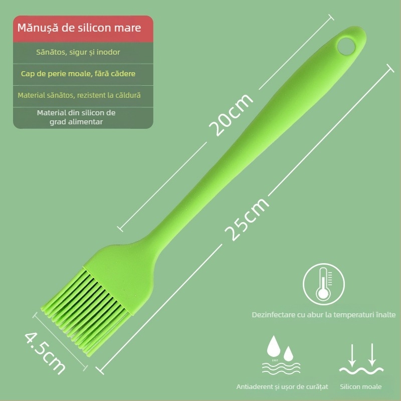 Perie din silicon pentru ulei pentru clătite, grătar și coacere, rezistentă la temperaturi înalte, fără desprinderea firelor, silicon alimentar (Înaltă temperatură; Fără desprinderea firelor; Silicon alimentar)