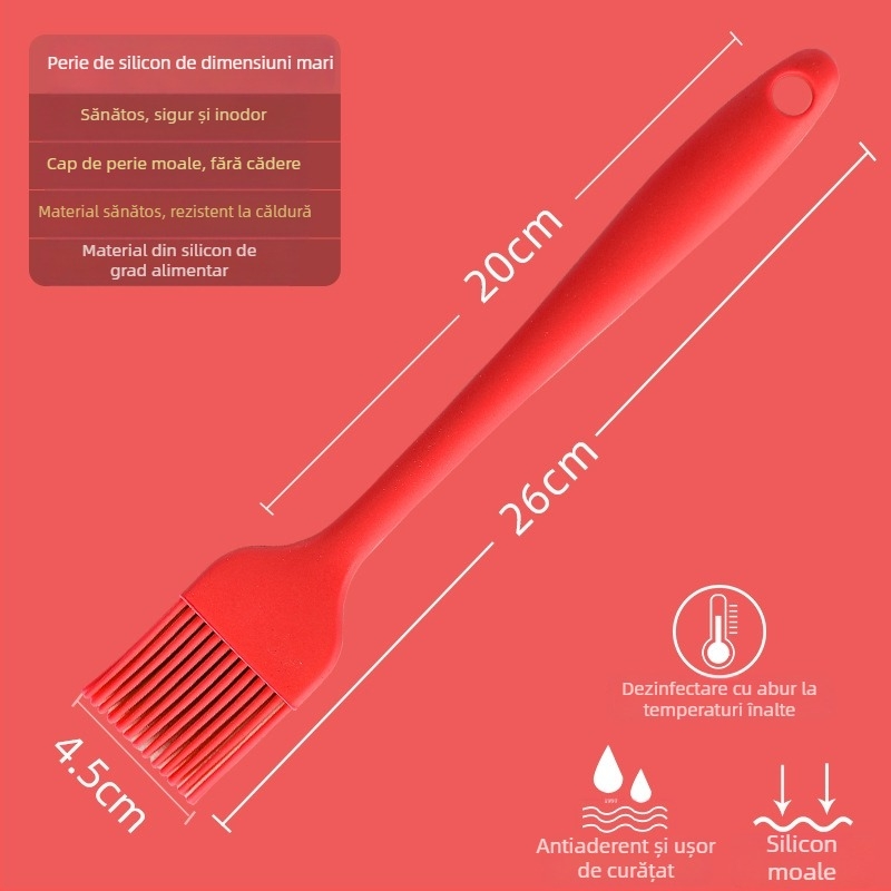 Perie din silicon pentru ulei pentru clătite, grătar și coacere, rezistentă la temperaturi înalte, fără desprinderea firelor, silicon alimentar (Înaltă temperatură; Fără desprinderea firelor; Silicon alimentar)