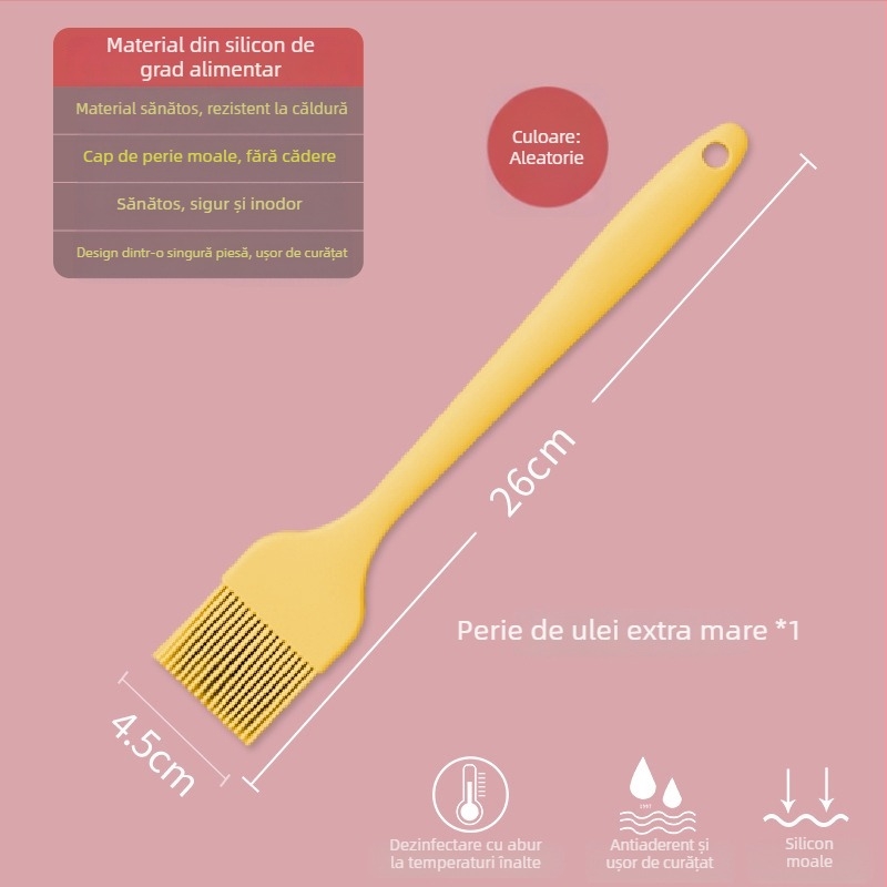 Perie din silicon pentru ulei pentru clătite, grătar și coacere, rezistentă la temperaturi înalte, fără desprinderea firelor, silicon alimentar (Înaltă temperatură; Fără desprinderea firelor; Silicon alimentar)