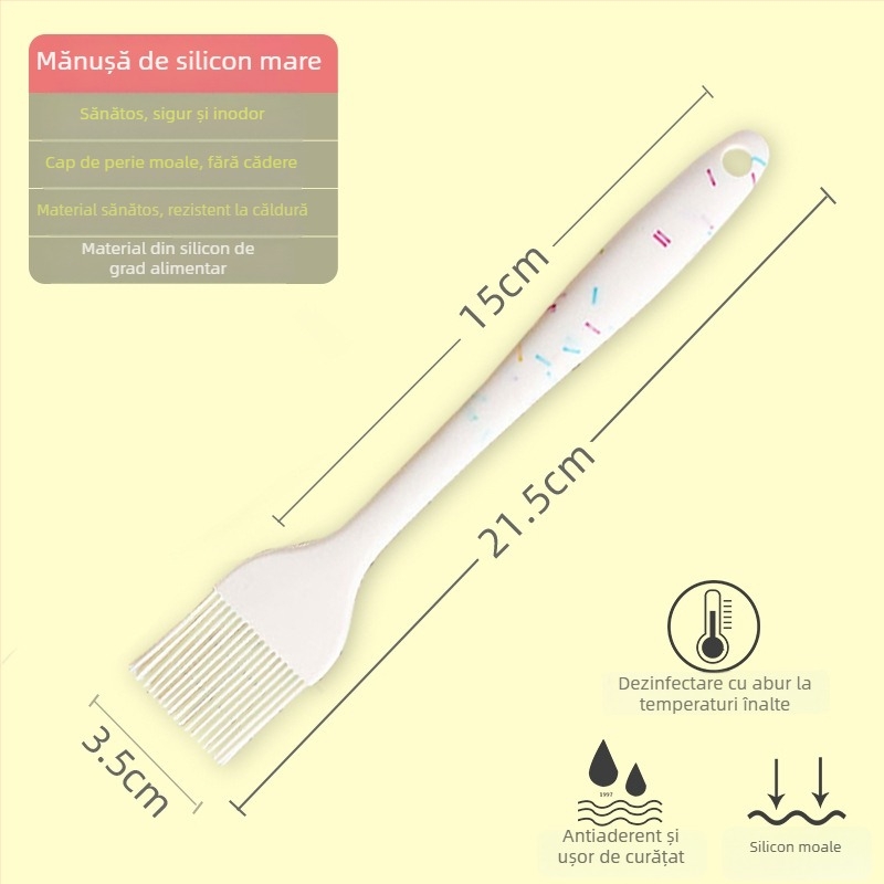 Perie din silicon pentru ulei pentru clătite, grătar și coacere, rezistentă la temperaturi înalte, fără desprinderea firelor, silicon alimentar (Înaltă temperatură; Fără desprinderea firelor; Silicon alimentar)