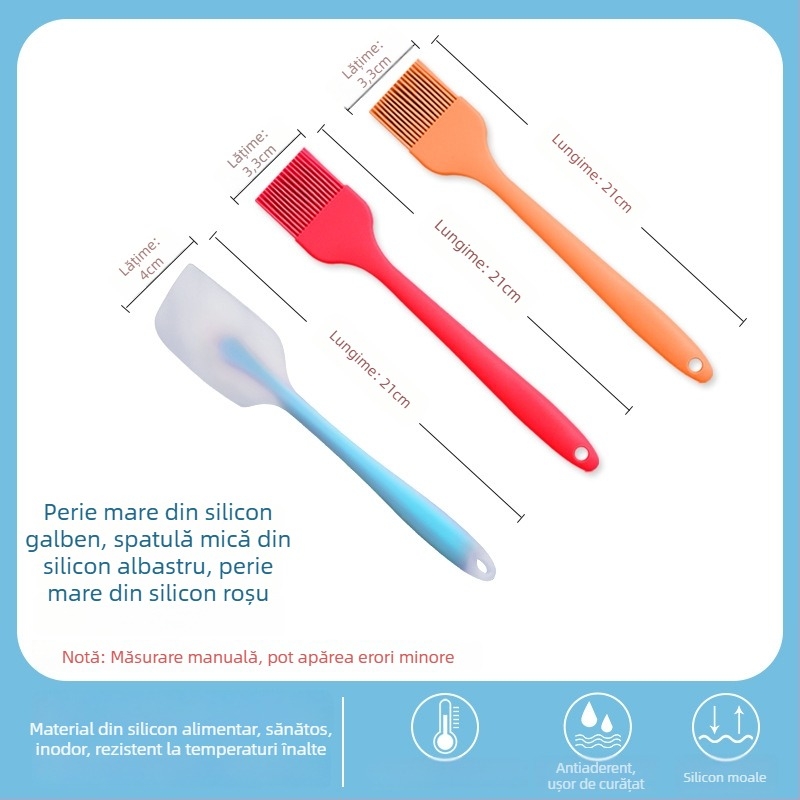 Perie din silicon pentru ulei pentru clătite, grătar și coacere, rezistentă la temperaturi înalte, fără desprinderea firelor, silicon alimentar (Înaltă temperatură; Fără desprinderea firelor; Silicon alimentar)