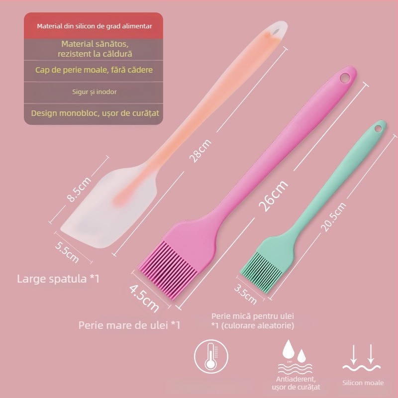 Perie din silicon pentru ulei pentru clătite, grătar și coacere, rezistentă la temperaturi înalte, fără desprinderea firelor, silicon alimentar (Înaltă temperatură; Fără desprinderea firelor; Silicon alimentar)
