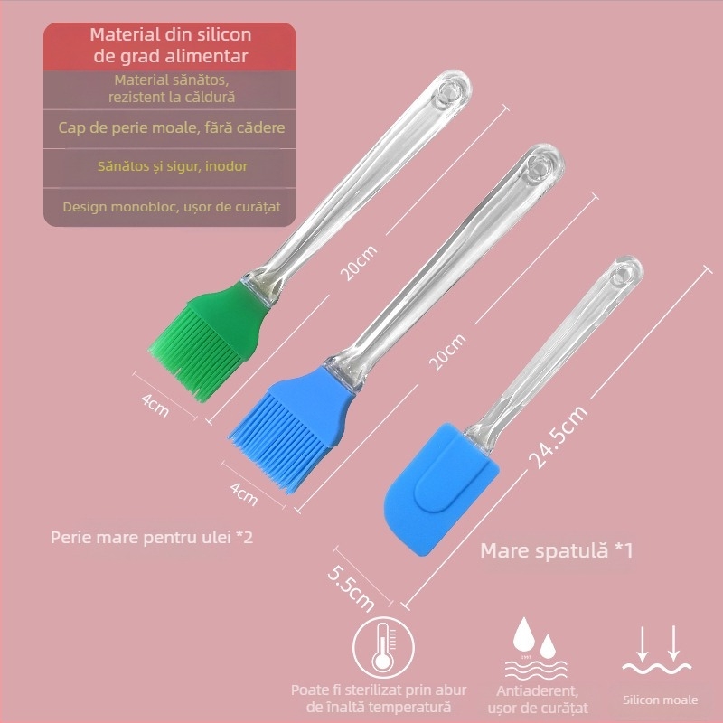 Perie din silicon pentru ulei pentru clătite, grătar și coacere, rezistentă la temperaturi înalte, fără desprinderea firelor, silicon alimentar (Înaltă temperatură; Fără desprinderea firelor; Silicon alimentar)