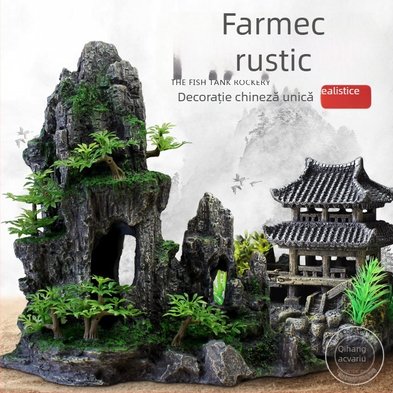 Set decor pentru acvariu din rășină; stil rockery; pentru amenajarea acvariului