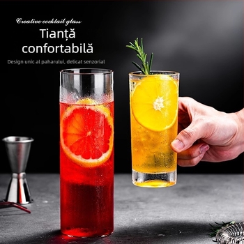 Pahar de vin - sticlă turnată manual, stil modern minimalist, fără mâner, construcție cu un singur strat, rezistent la temperaturi înalte, cu logo imprimat