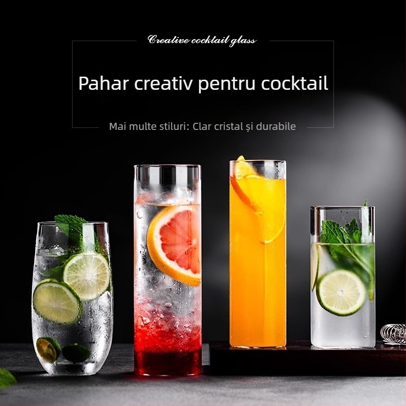 Pahar de vin - sticlă turnată manual, stil modern minimalist, fără mâner, construcție cu un singur strat, rezistent la temperaturi înalte, cu logo imprimat