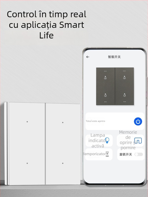 HiLink panou inteligent de întrerupătoare, patru canale, panou PC rezistent la temperaturi înalte, telecomandă wireless și control vocal pentru întreaga casă