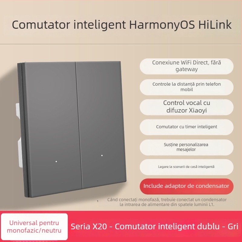 HiLink panou inteligent de întrerupătoare, patru canale, panou PC rezistent la temperaturi înalte, telecomandă wireless și control vocal pentru întreaga casă