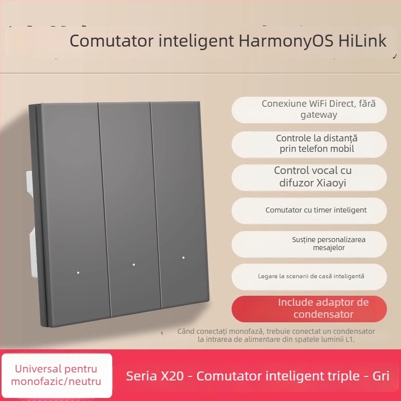 HiLink panou inteligent de întrerupătoare, patru canale, panou PC rezistent la temperaturi înalte, telecomandă wireless și control vocal pentru întreaga casă