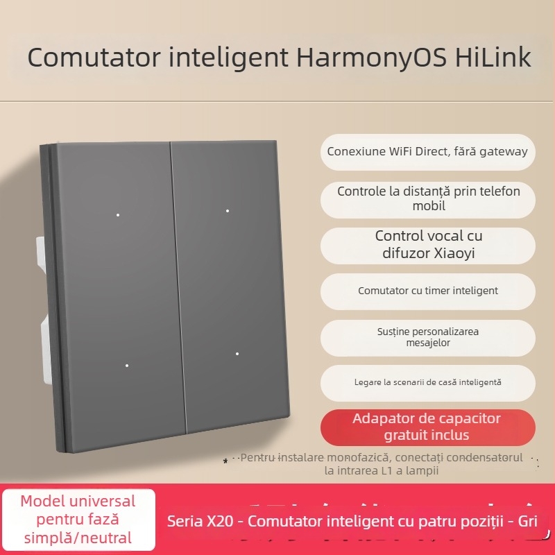 HiLink panou inteligent de întrerupătoare, patru canale, panou PC rezistent la temperaturi înalte, telecomandă wireless și control vocal pentru întreaga casă