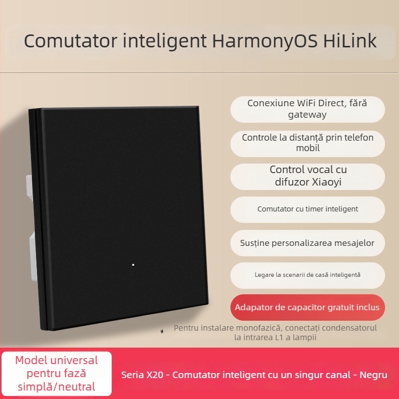 HiLink panou inteligent de întrerupătoare, patru canale, panou PC rezistent la temperaturi înalte, telecomandă wireless și control vocal pentru întreaga casă