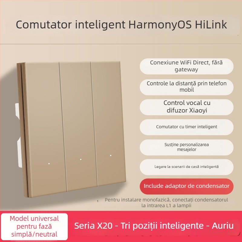 HiLink panou inteligent de întrerupătoare, patru canale, panou PC rezistent la temperaturi înalte, telecomandă wireless și control vocal pentru întreaga casă