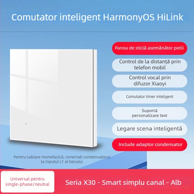 HiLink panou inteligent de întrerupătoare, patru canale, panou PC rezistent la temperaturi înalte, telecomandă wireless și control vocal pentru întreaga casă