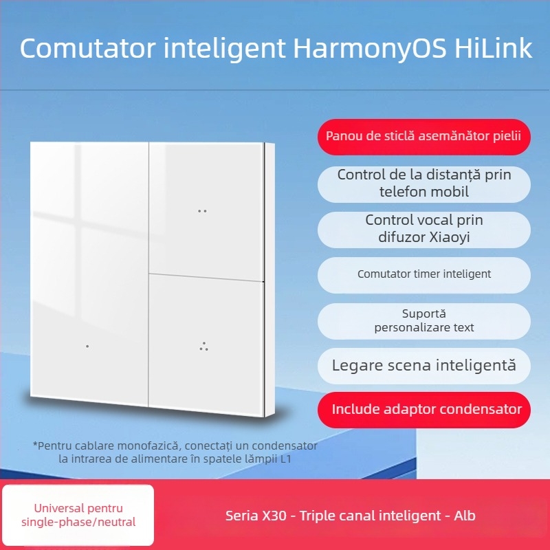 HiLink panou inteligent de întrerupătoare, patru canale, panou PC rezistent la temperaturi înalte, telecomandă wireless și control vocal pentru întreaga casă