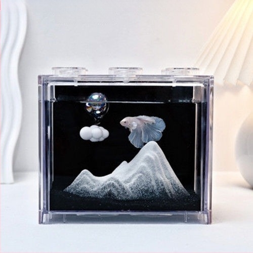 Ornament ceramic pentru acvariu cu pești Betta – mini peisaj montan DIY, lume de zăpadă, decor pentru birou, marcă Unique