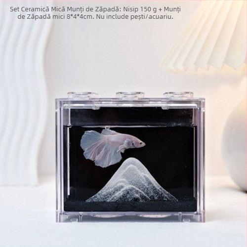 Ornament ceramic pentru acvariu cu pești Betta – mini peisaj montan DIY, lume de zăpadă, decor pentru birou, marcă Unique