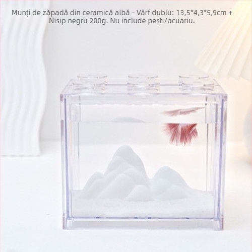 Ornament ceramic pentru acvariu cu pești Betta – mini peisaj montan DIY, lume de zăpadă, decor pentru birou, marcă Unique