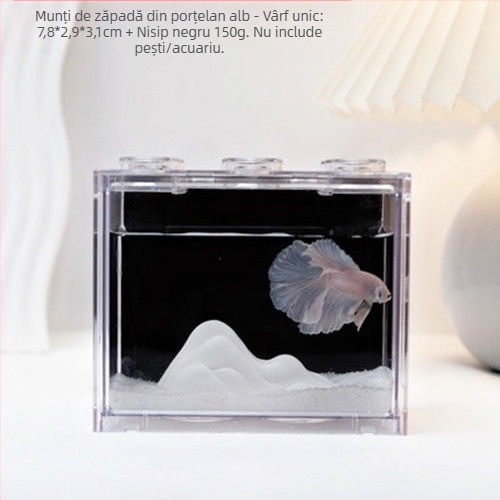 Ornament ceramic pentru acvariu cu pești Betta – mini peisaj montan DIY, lume de zăpadă, decor pentru birou, marcă Unique