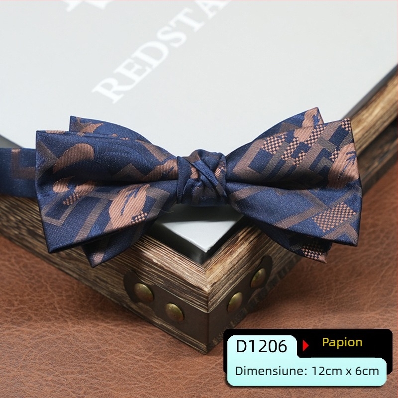 Papion pentru bărbați, stil coreean, formă săgeată, model geometric, țesătură jacquard